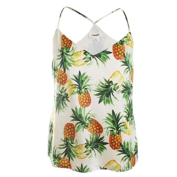 L'AGENCE Kylee Racer Pineapple Summer Silk Tank Top Sleeveless Tropical Size L - Picture 7 of 7